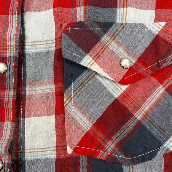Wrangler Mens Shirt Medium Long Sleeve Western Button Up Pearl Snap Red Plaid - Picture 10 of 10